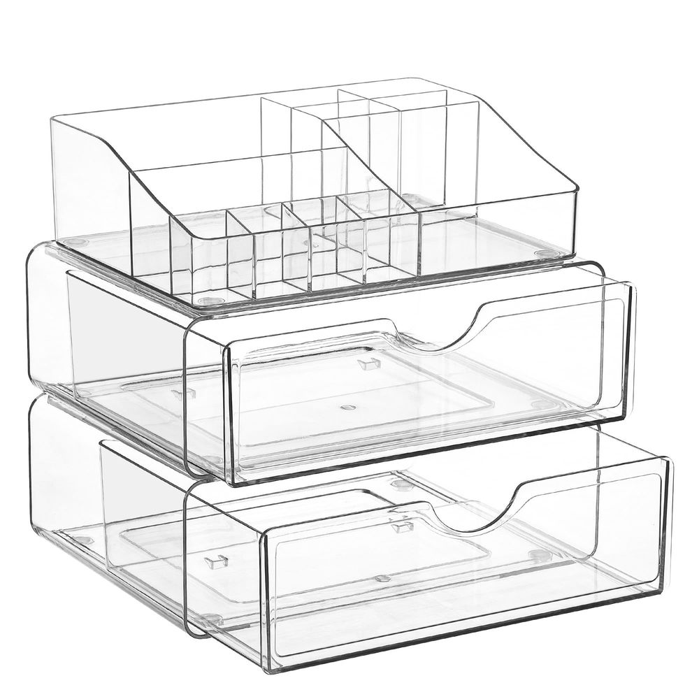 3 Tier Clear Makeup Organizer With Drawer, Cosmetic Storage For Dresser🙃
